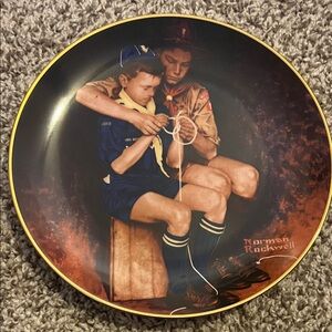 Norman Rockwell Plate - Navy, Tan, Gold Boy Scouts Scene
